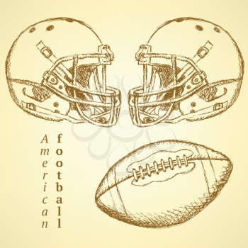 Sketch helmet and american football ball, background

