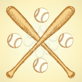 Sketch baseball ball and batl,  vintage background


