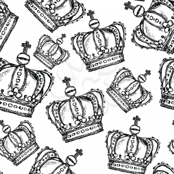 Sketch crown, vector vintage seamless pattern eps 10