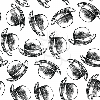 Sketch retro gentlemen hat,  vintage seamless pattern