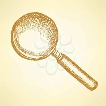 Sketch magnify glass in vintage style, background