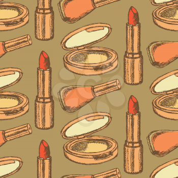Sketch beauty equipment in vintage style, seamless pattern