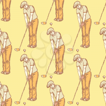 Sketch golfertargeting to hit the ball, seamless pattern