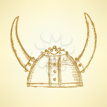 Sketch cute viking helmet in vintage style