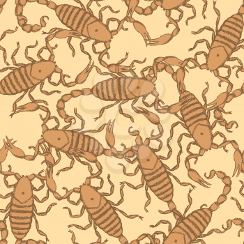 Sketch horrible scorpion in vintage style, seamless pattern


