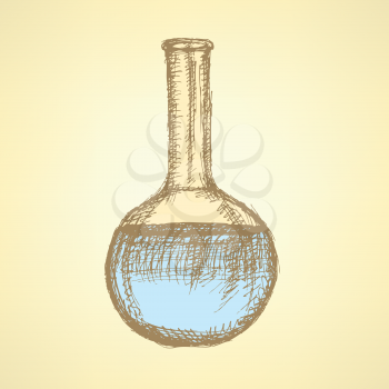 Sketch beaker in vintage style, vector background

