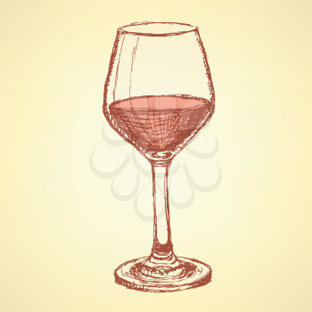 Sketch vine glass in vintage style, vector