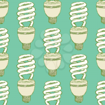 Sketch economic light bulb in vintage style, vector seamless pattern
