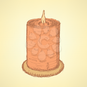 Sketch cute candle in vintage style, vector