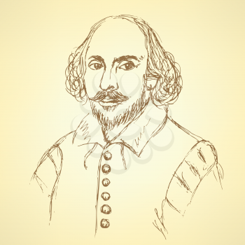 Sketch William Shakespeare portrait in vintage style, vector
