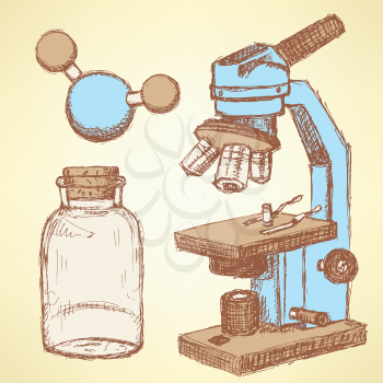 Sketch chemical set  in vintage style, vector