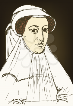 Sketch Mary Stuart portrait in vintage style, vector