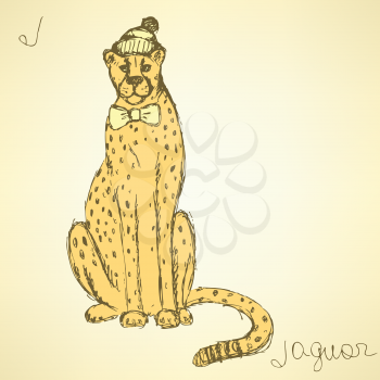 Sketch fancy jaguar in vintage style, vector