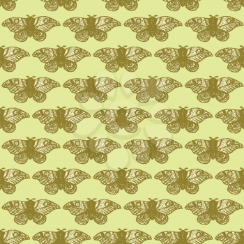 Sketch moth incect in vintage style, vector seamless pattern