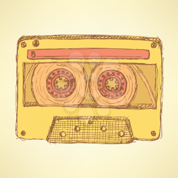 Sketch record cassette in vintage style, vector