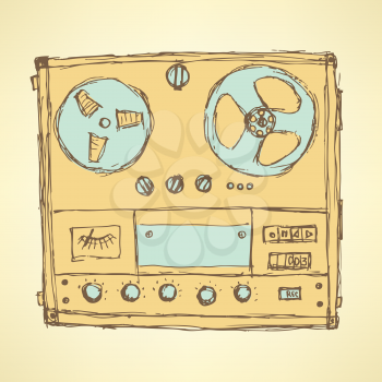 Sketch analog recorder in vintage style, vector