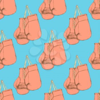 Sketch box gloves in vintage style, vector seamless pattern