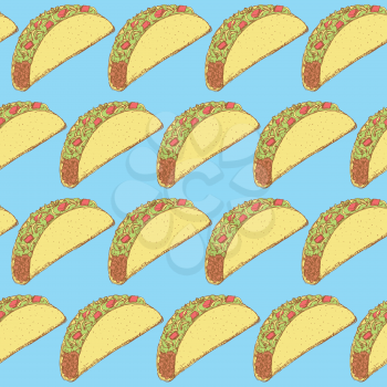 Sketch mexican taco in vintage style, vector seamless pattern