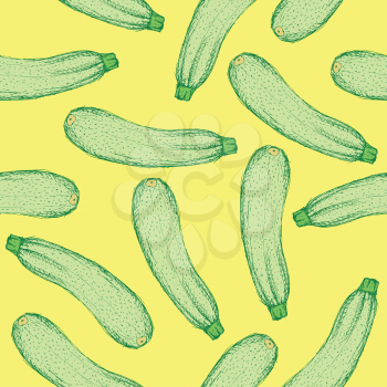 Sketch tasty zucchini in vintage style, vector seamless pattern

