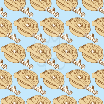 Sketch fire hosel in vintage style, vector seamless pattern