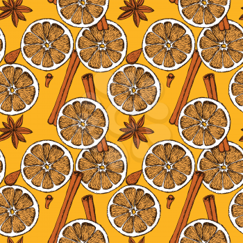 Sketch Christmas food decoration in vintage style, vector seamless pattern