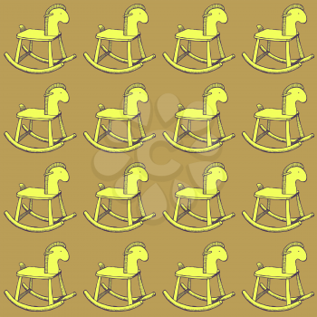 Sketch horse rocking toy in vintage style, vector seamless pattern