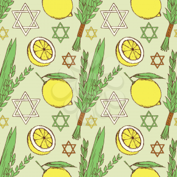 Sketch Sukkot pattern in vintage style, vector

