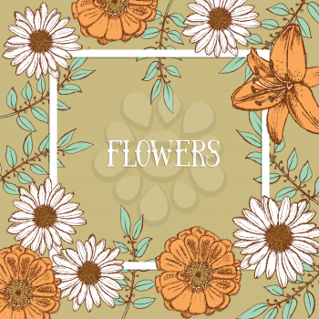 Floral background with frame in vintage style, vector