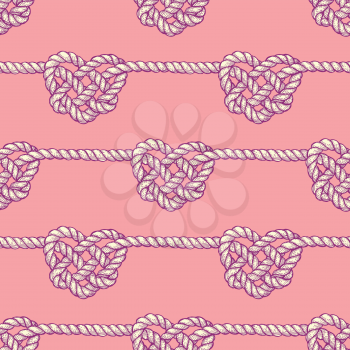 Knot in shape of heart in engravinng style, vector seamless pattern