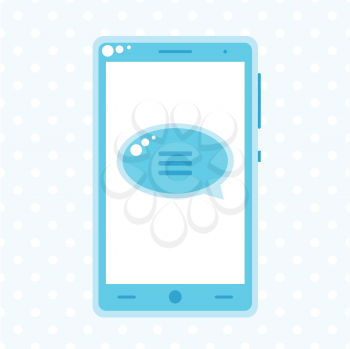 Blue mobile phone with speech buble, vector template