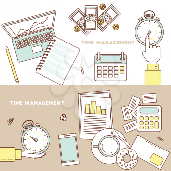 Time management banners. Timing vector line design