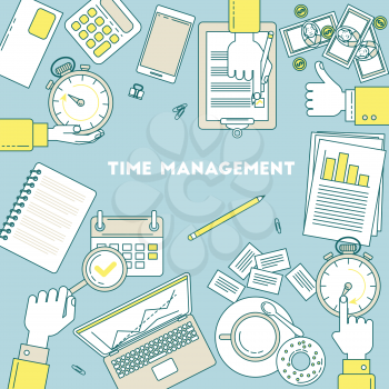Time management illustration. Timing vector line design