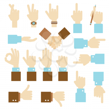 Hand flat vector design set with okay gesture, directions, like and dislike 