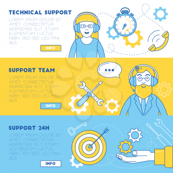 Technical support banners. Support team ready to help solve the problem