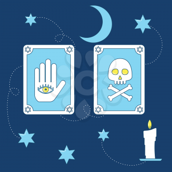 Tarot magical cards. Line design icons of fortune teller