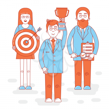 Leadership colorful illustration, line design, team work, reach of success