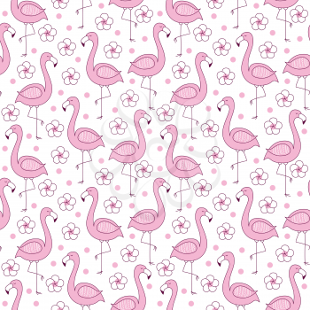 Pink flamingo seamless pattern, vector illustration with flamingo and orchid, tropical tile