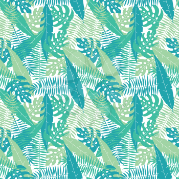 Palm tree leaves seamless pattern, flat colorful tile