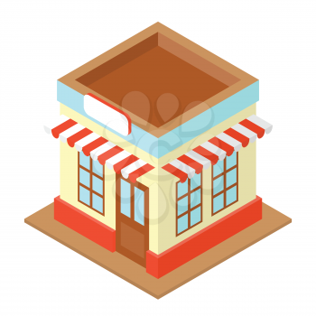 Shop isometric illustration with sign, small business concept