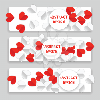 Valentine day set of banners with heart, red and white