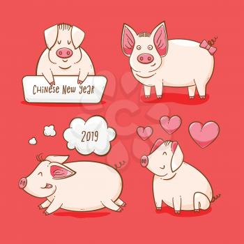 Pig, Chinese New Year symbol of 2019, vector set
