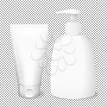 White bottle and tube templates, cosmetics vector concept, mockup