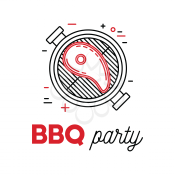 Barbecue steak, line art grill design, vector illustration