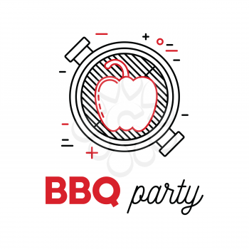 Barbecue party with grill and pepper, line art logotype design