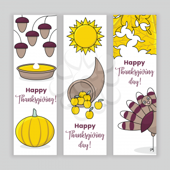 Thanksgiving banners, set of vector design with turkey and pumpkin