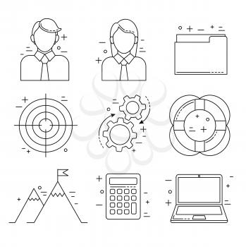 Business icons, thin line design in finance and marketing field 