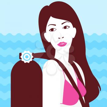 Girl on the sea background, summer vacation concept