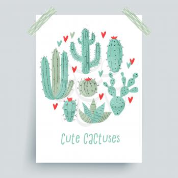 Cactus plant, vector stipple concept with hearts