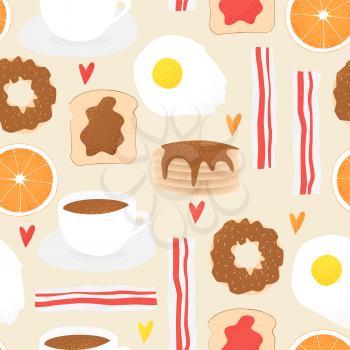 Breakfast vector concept, brunch illustration with donut seamless pattern