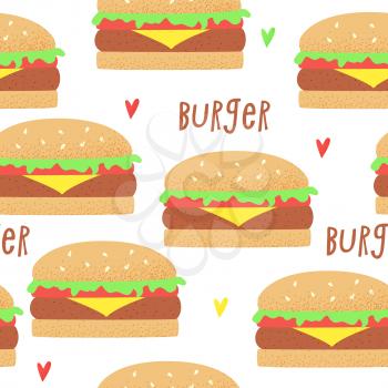 Hamburger vector illustration, retro concept, cute design seamless pattern